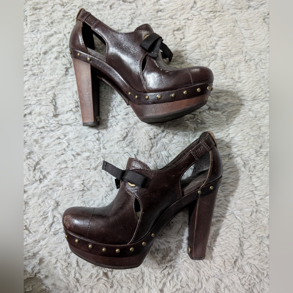 Ugg Celestina Brown Leather Platform Heels Women's Size 7.5 - Picture 4 of 11